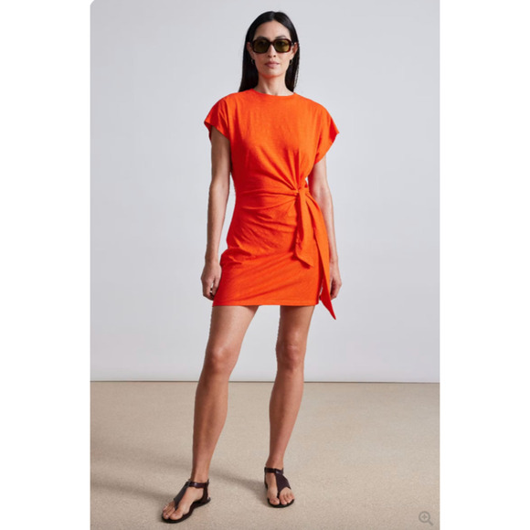 Apiece Apart Dresses & Skirts - Apiece Apart Nina Cinched Waist Dress Orange Midi Wrap Organic Cotton Flambe